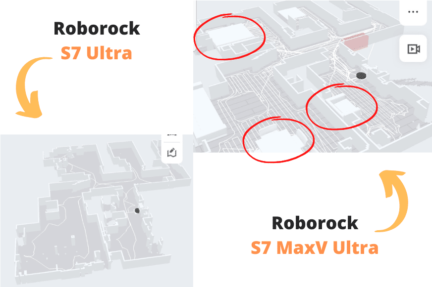 Две 3D карты Roborock S7 MaxV Ultra и S7 Pro Ultra в сравнении.